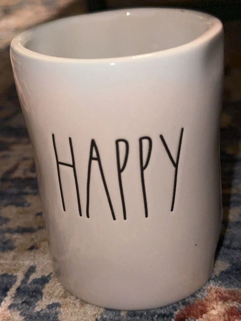 2 Rae Dunn Ceramic Bathroom Cups Black/White [HAPPY/HOME] Bundle/Set